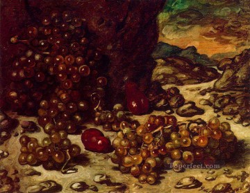 静物 Painting - 岩だらけの風景のある静物画 1942 ジョルジョ・デ・キリコ 印象派